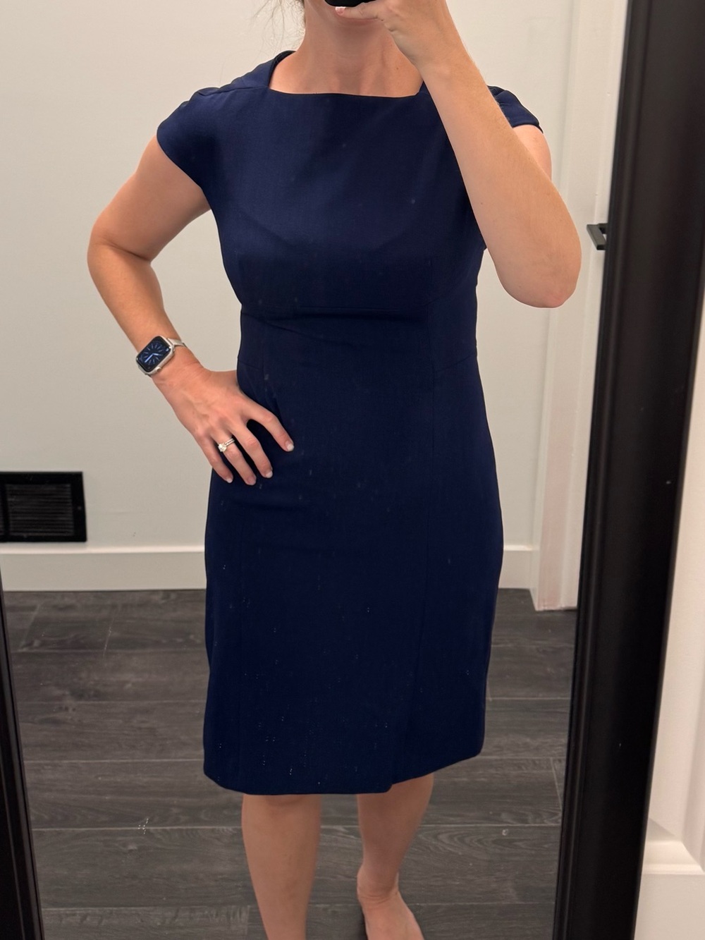 MM.LaFleur Navy Cap-Sleeve Midi Sheath Dress